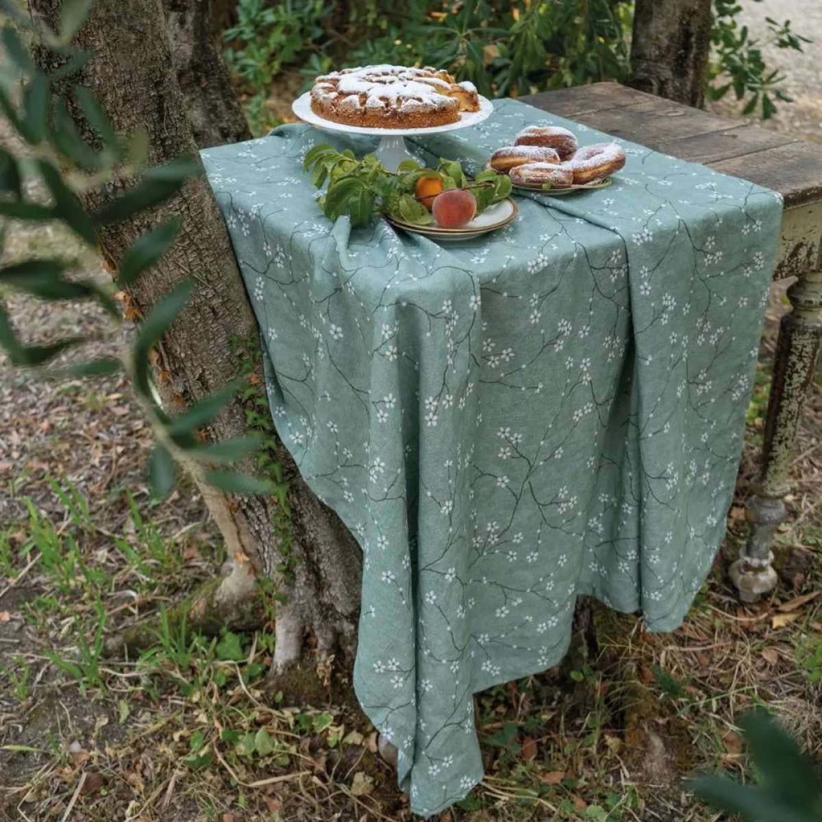 Immagine del prodotto Tovaglia Rettangolare Tofuku Verde fantasia floreale in 100% Canapa | Tessitura Toscana Telerie