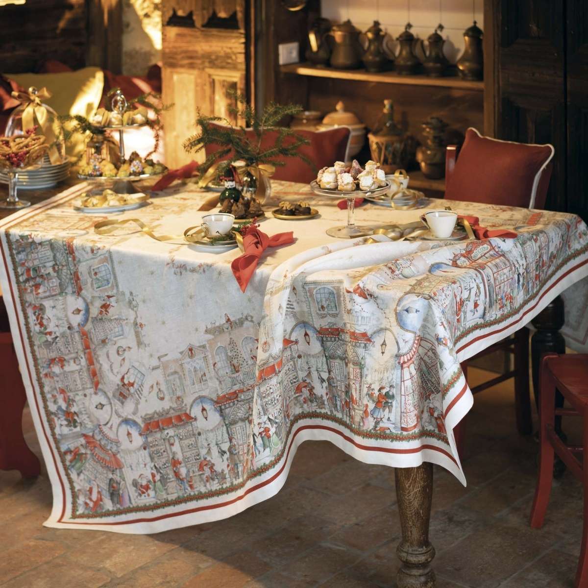 Immagine del prodotto Tovaglia Rettangolare Christmas Shopping in 100% Lino | Tessitura Toscana Telerie