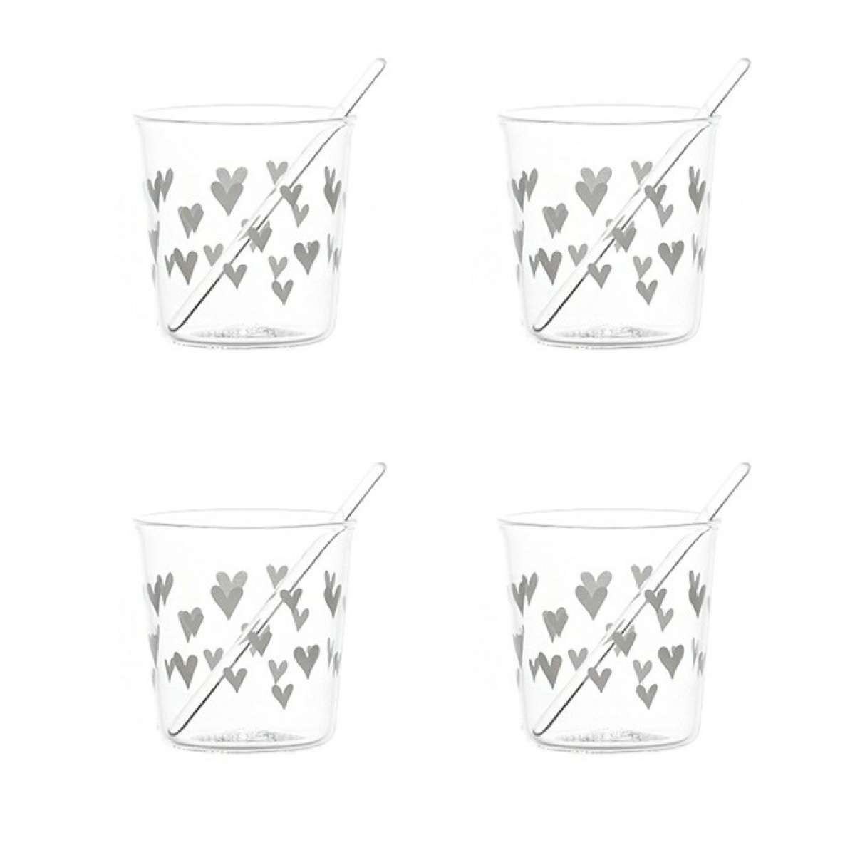 Immagine del prodotto Set 4 Bicchierini Espresso in vetro boroslicato Tappezzati di Cuori | Simple Day