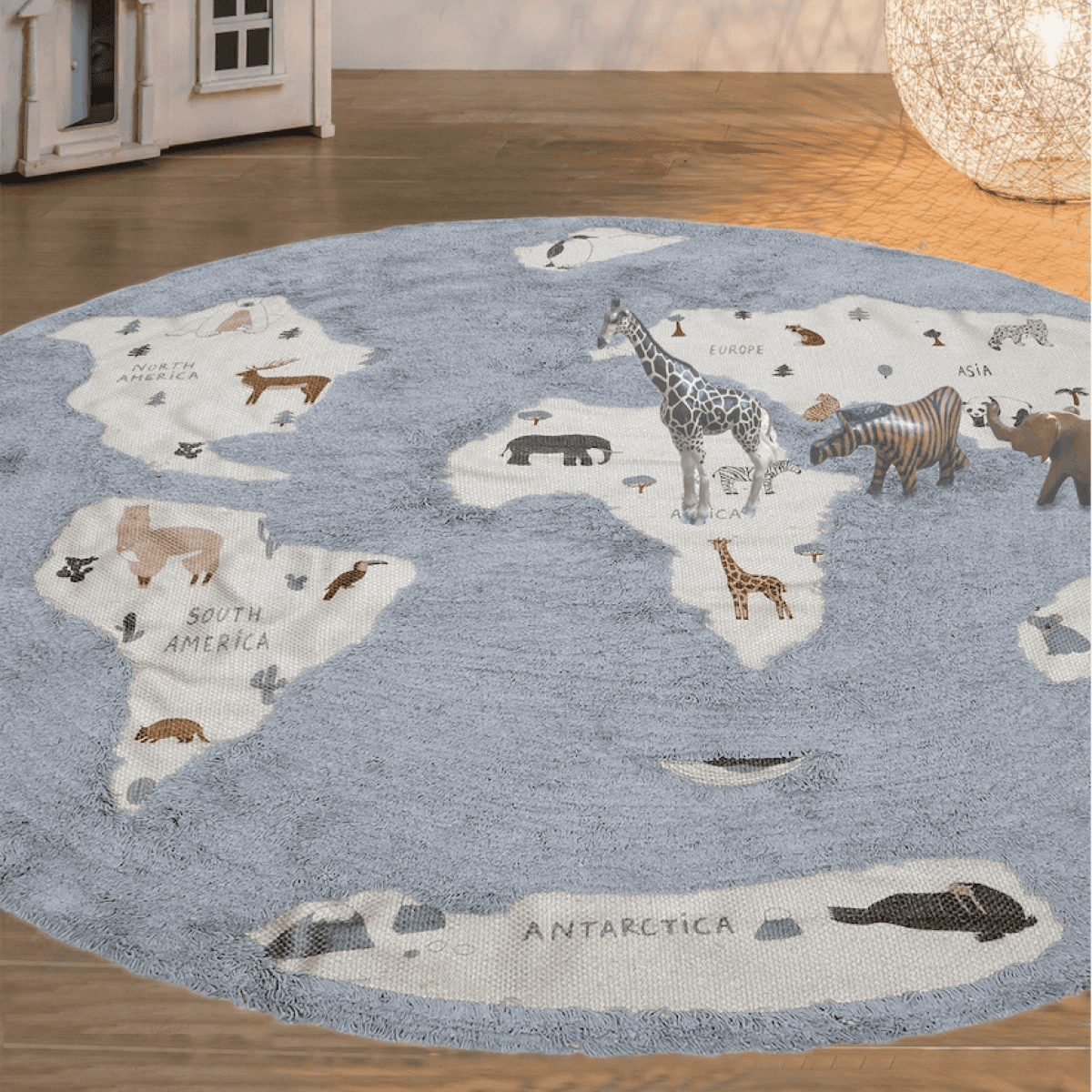 Tappeto Rotondo per bambini Mappa del Mondo ø 140 cm (2 Colori