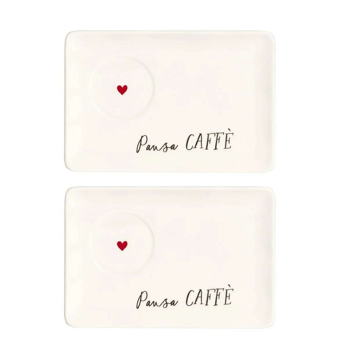 Immagine del prodotto Set 2 Piattini Rettangolari Espresso Pausa Caffè Cuore Rosso 15x10 cm | Simple Day
