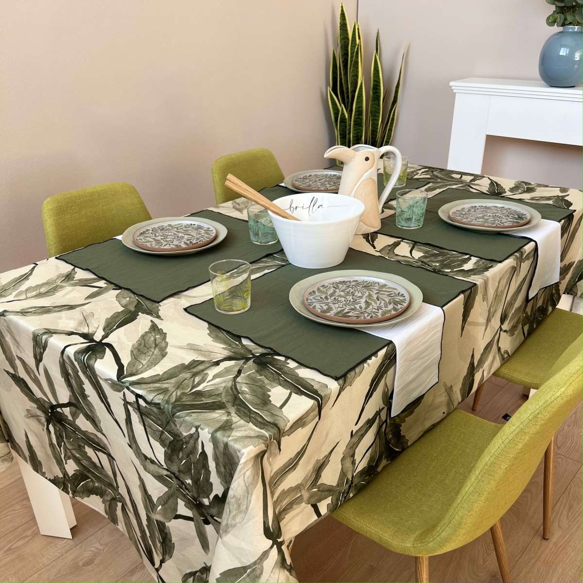 Immagine del prodotto Tovaglia Rettangolare Foliage decoro foglie tropicali Verdi in 100% Cotone | Côté Table