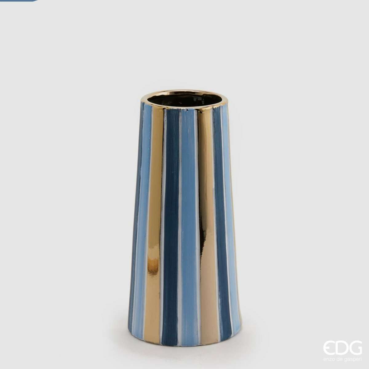 Immagine del prodotto Vaso Righe Bicolor Oro/Azzurro in Ceramica (2 Misure) | EDG Enzo De Gasperi