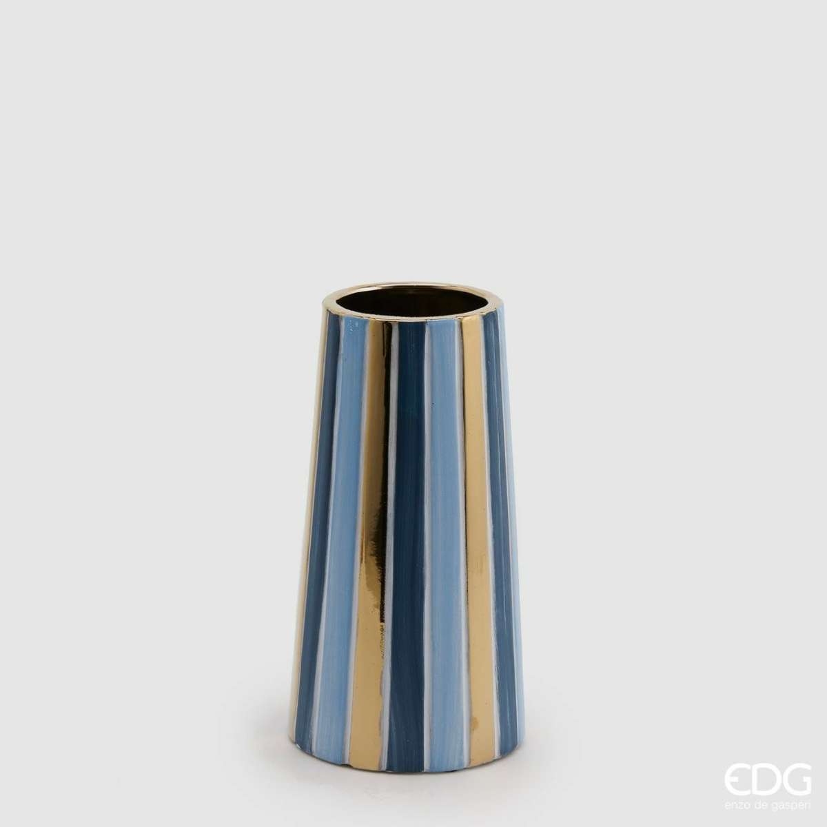 Immagine del prodotto Vaso Righe Bicolor Oro/Azzurro in Ceramica (2 Misure) | EDG Enzo De Gasperi