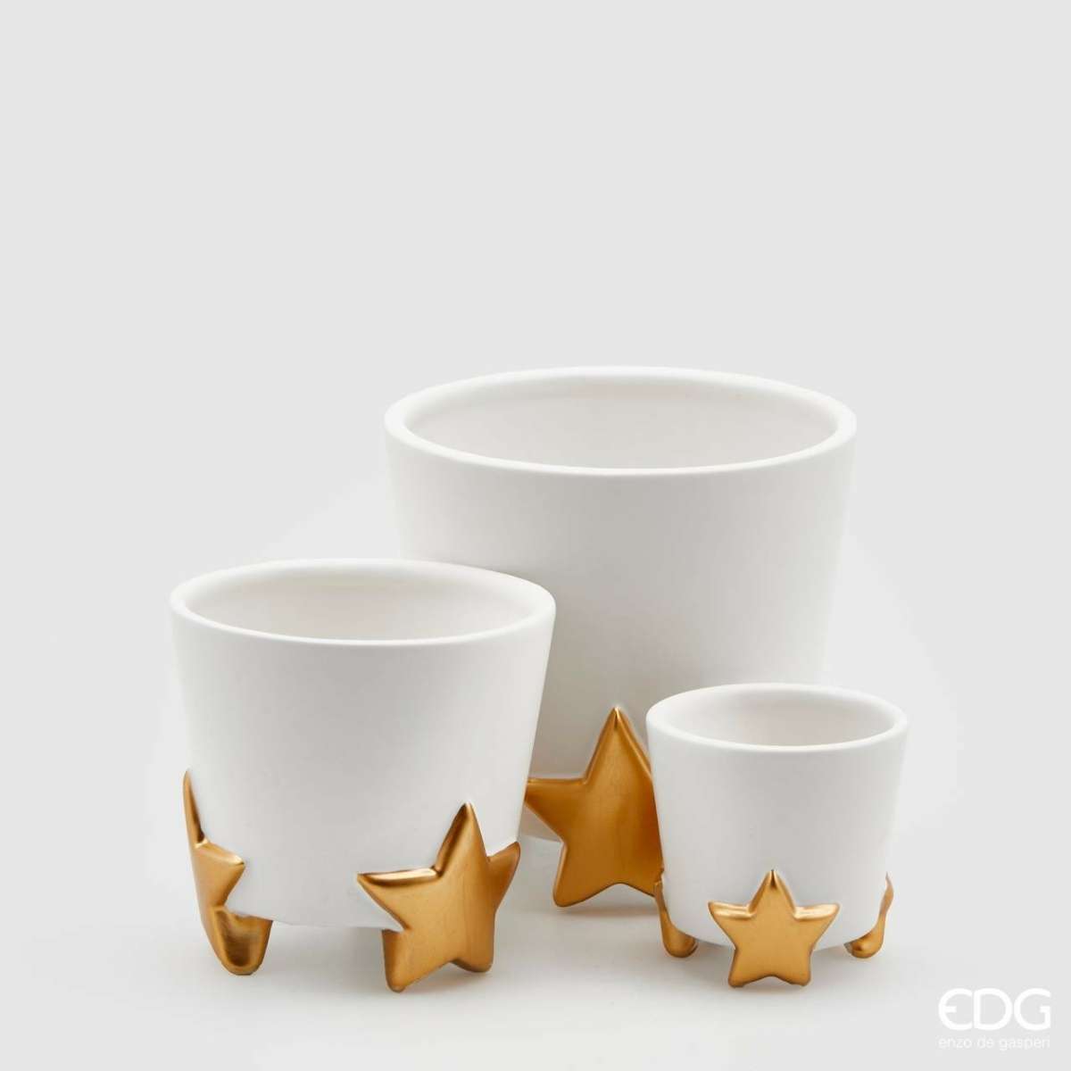 Immagine del prodotto Set di 3 Vasi in Ceramica Bianca Stelle Oro | EDG Enzo De Gasperi