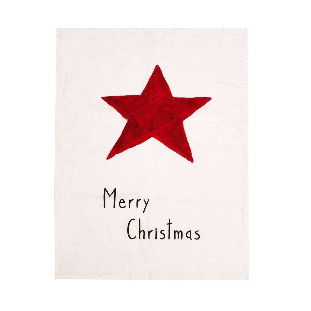 Immagine del prodotto Strofinaccio in Lino Merry Christmas con decoro Stella Rossa No Stiro | Simple Day