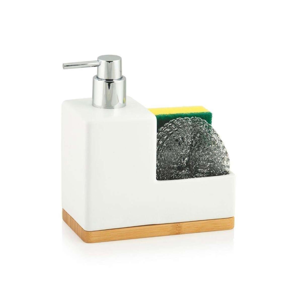 Immagine del prodotto Dispenser da Cucina in Ceramica bianca e Bambù + Spugne | A. House