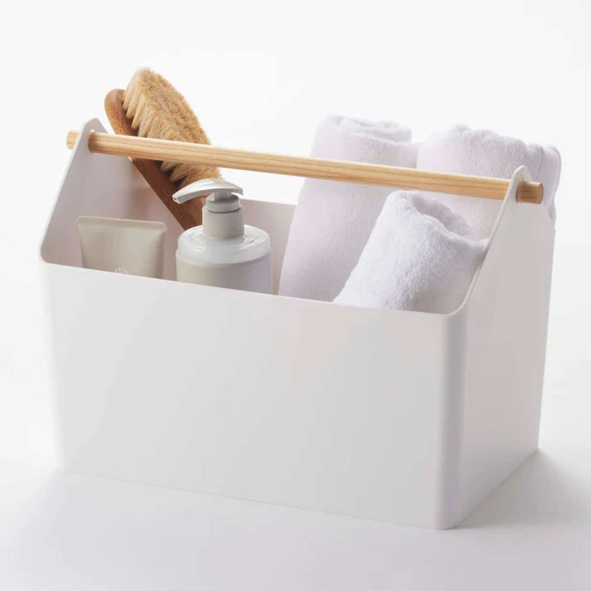 Immagine del prodotto Box Portaoggetti Bianco con Manico in Legno | Yamazaki
